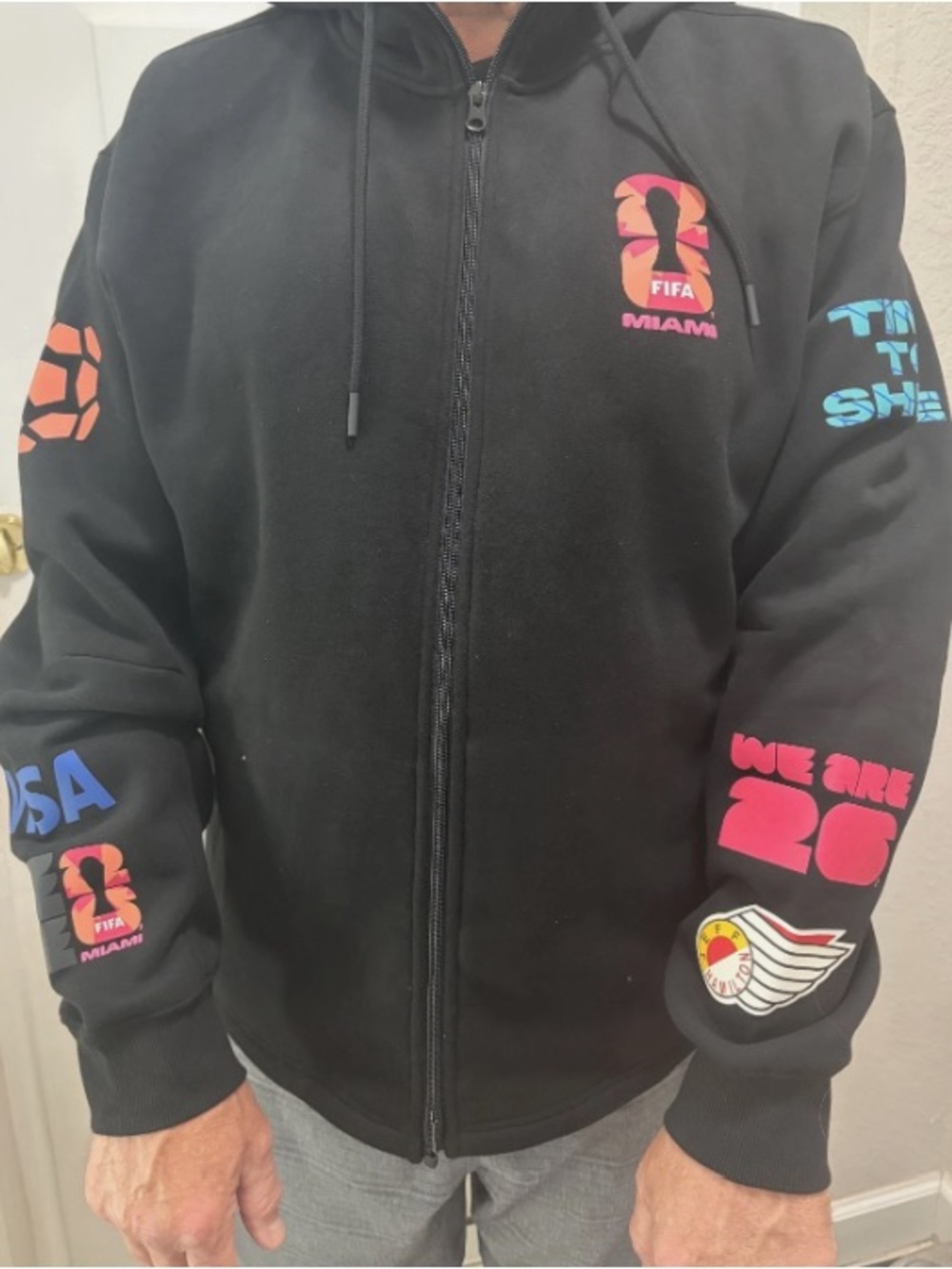 FIFA Miami Men's Black Graphic Zip Windbreaker Hoodie
